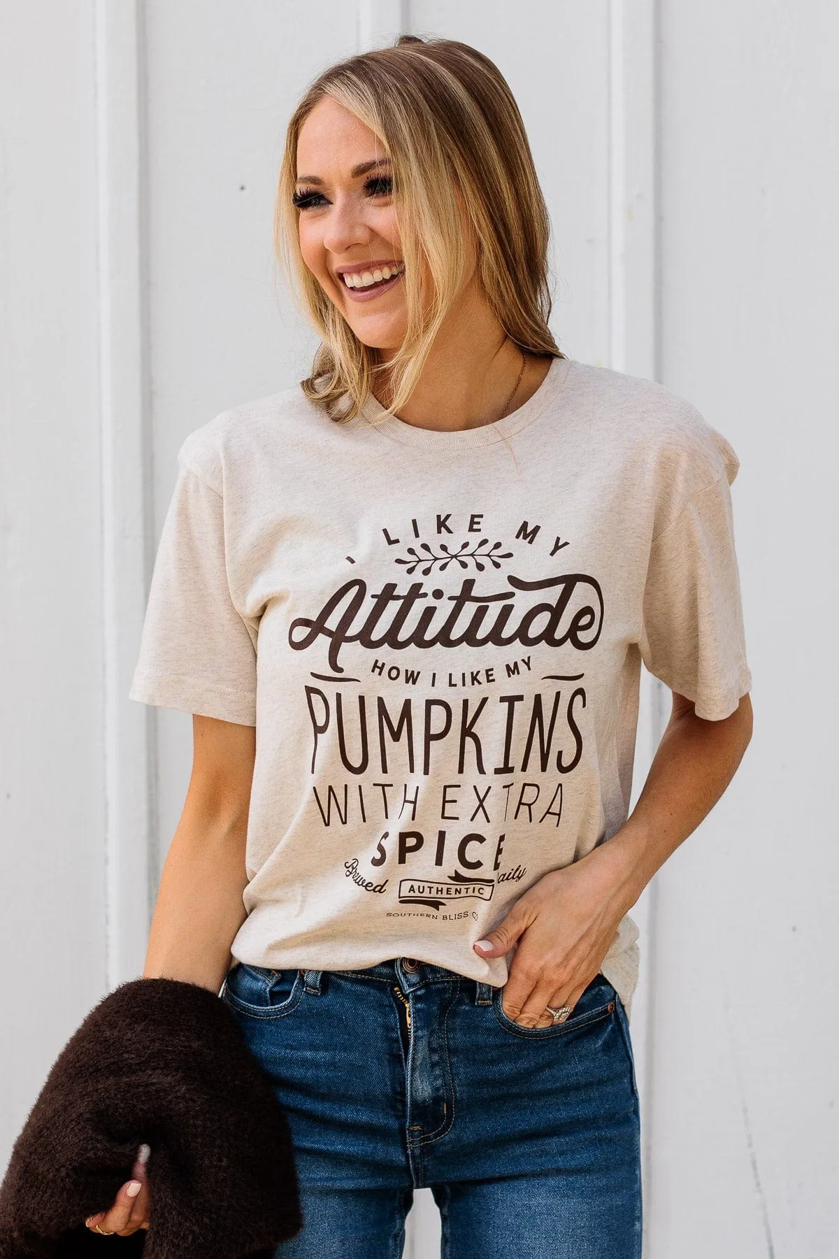Pumpkin Attitude Graphic Tee- Heathered Oatmeal