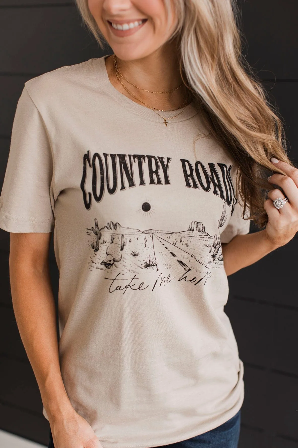 "Country Roads Take Me Home" Graphic Tee- Tan