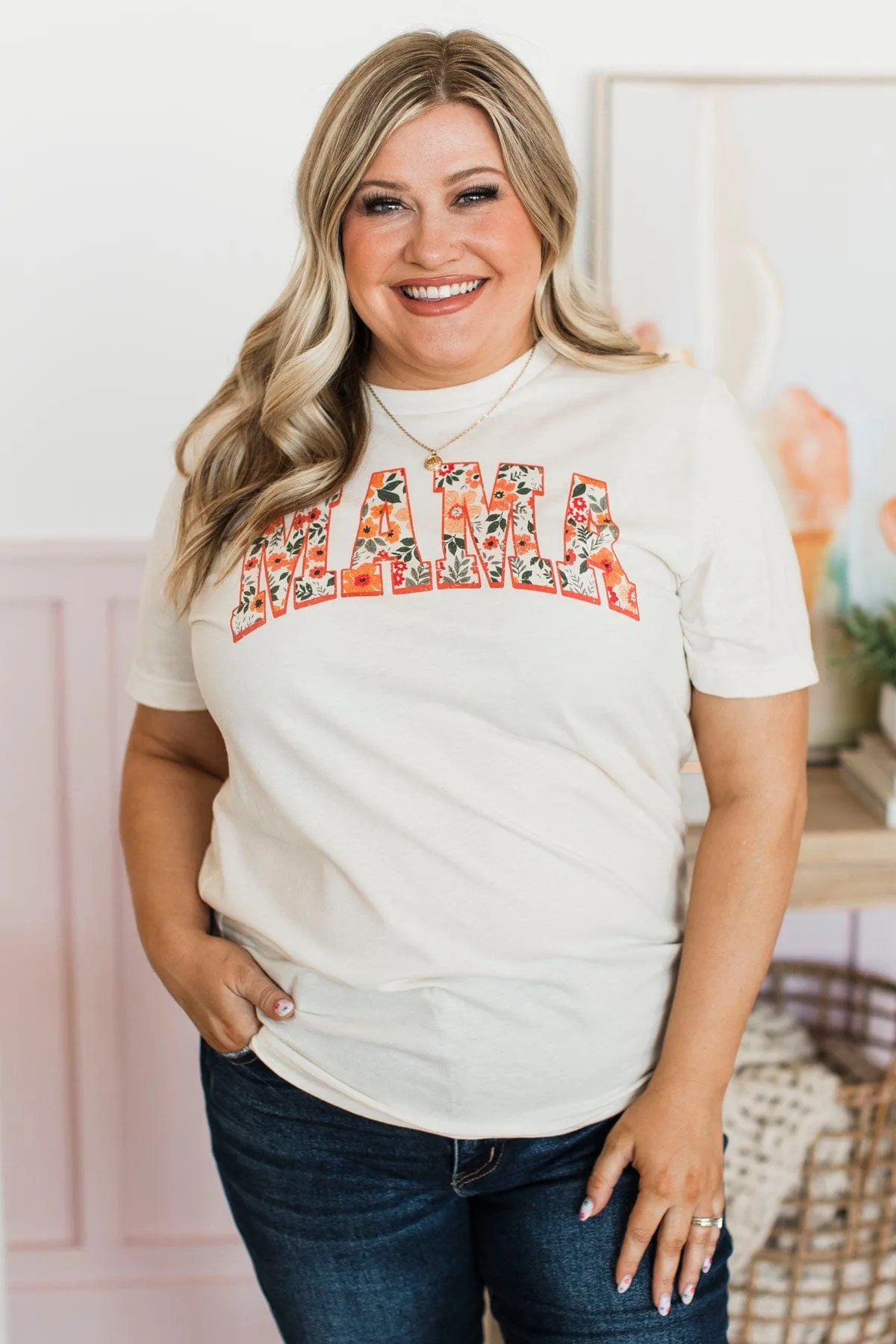 "Mama" Floral Graphic Tee- Natural