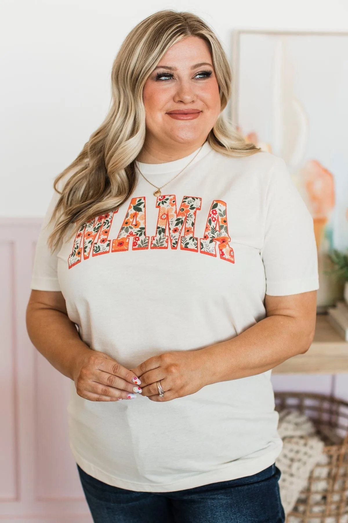 "Mama" Floral Graphic Tee- Natural