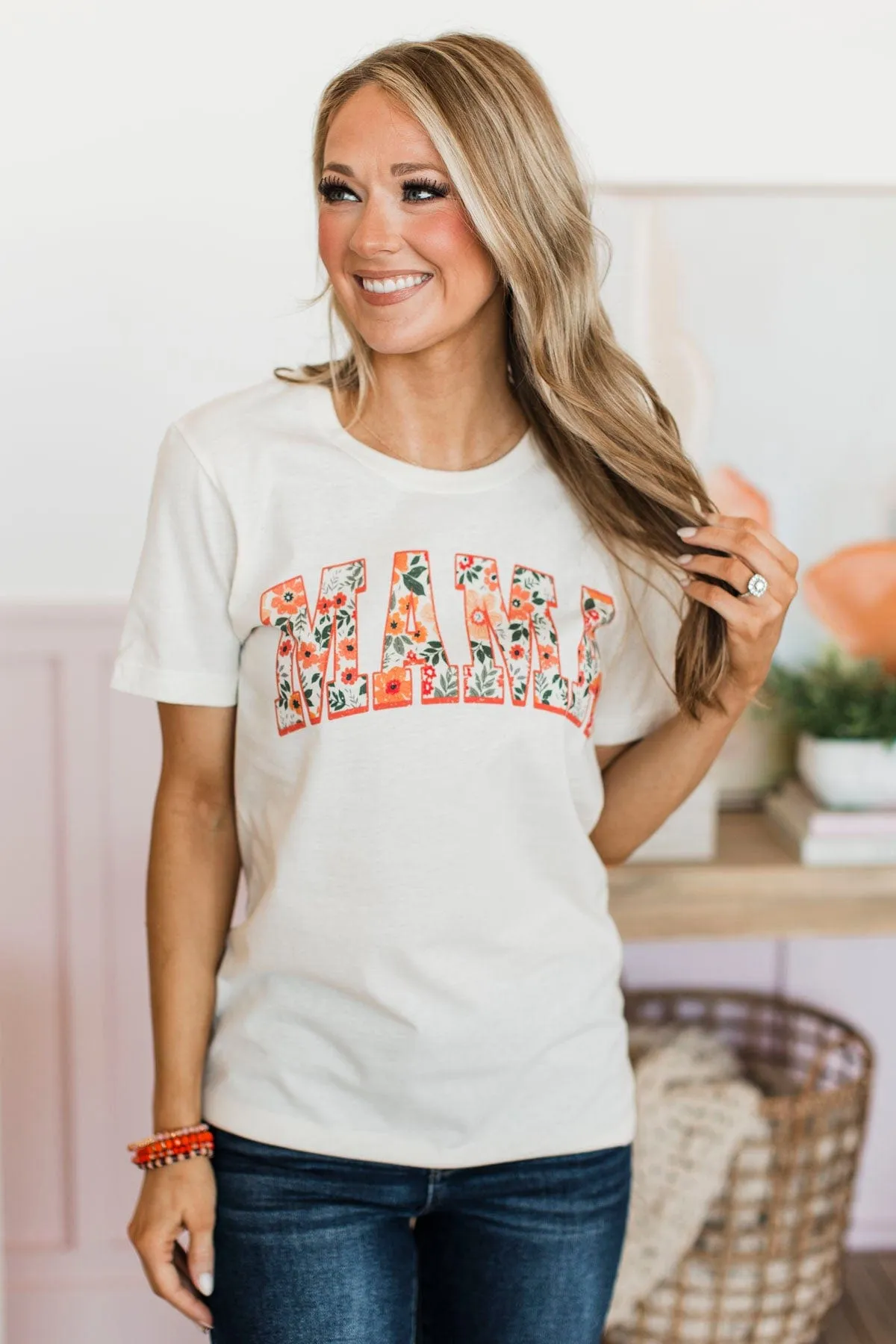 "Mama" Floral Graphic Tee- Natural