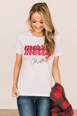 "Merry, Merry, Merry Christmas" Graphic Tee- White