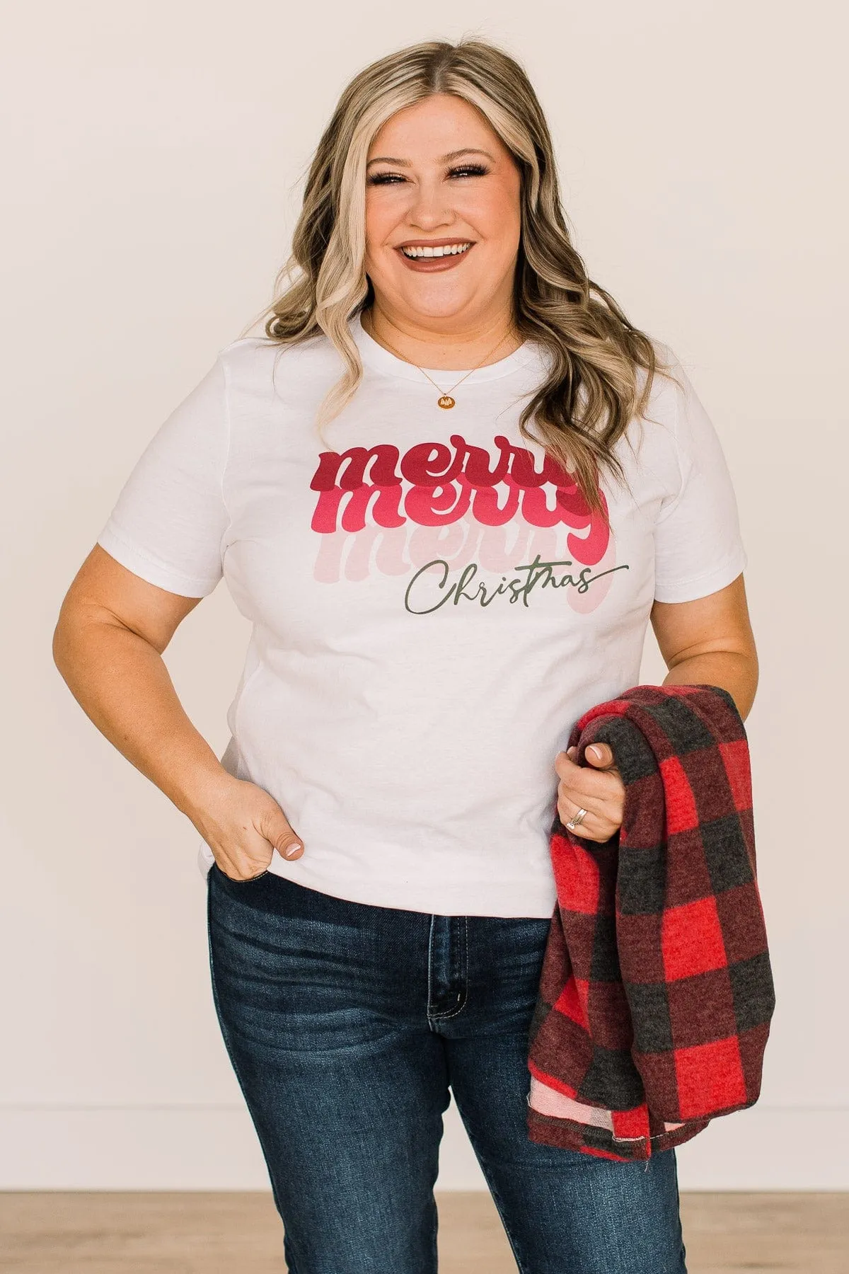 "Merry, Merry, Merry Christmas" Graphic Tee- White
