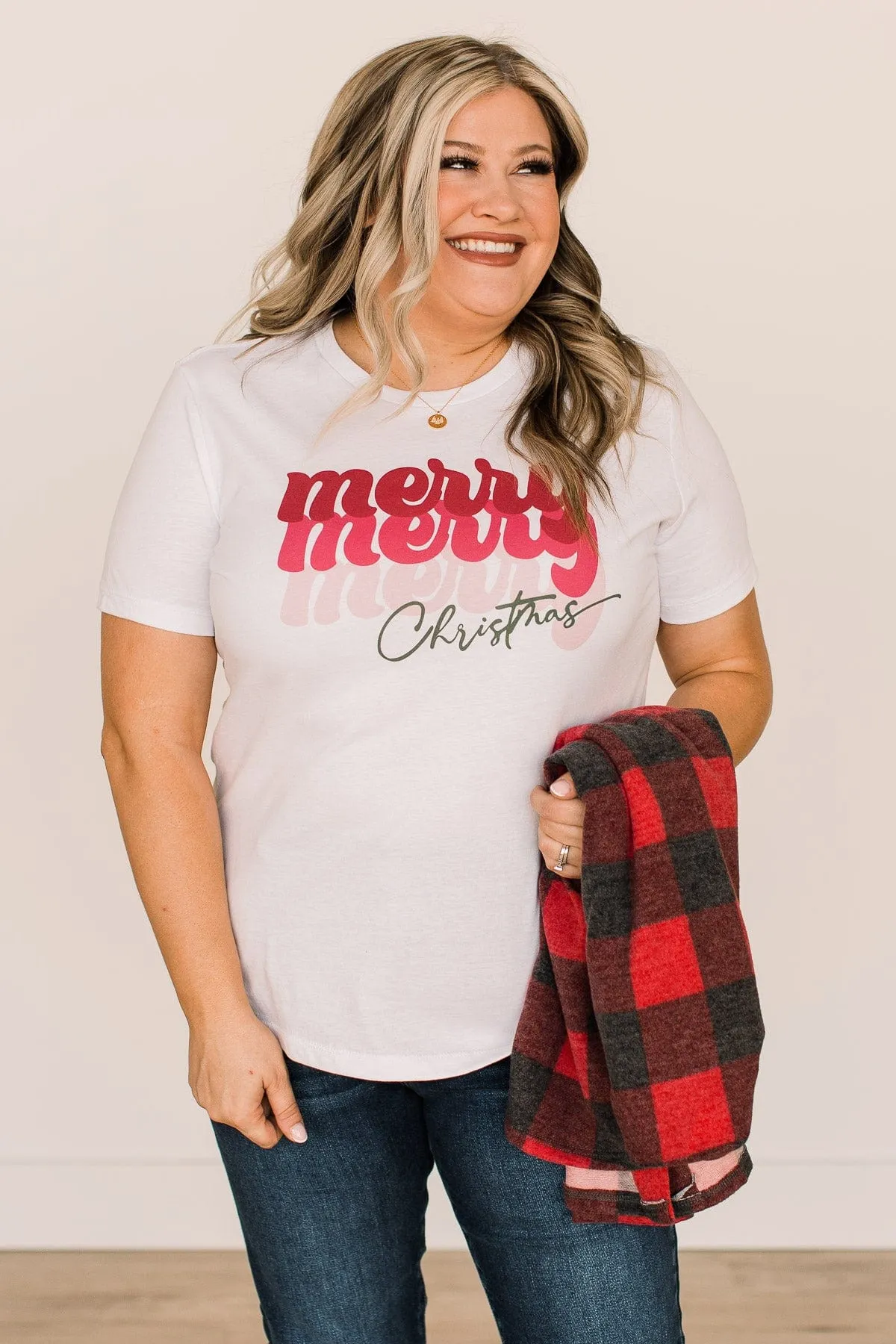 "Merry, Merry, Merry Christmas" Graphic Tee- White