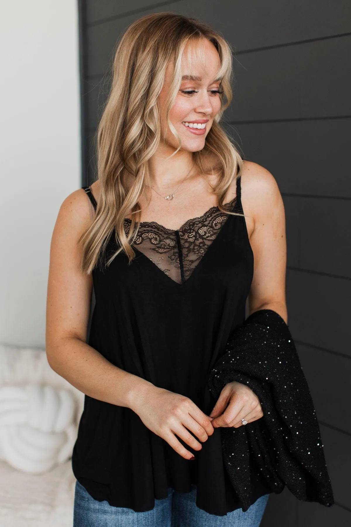 Reaching For the Moon Tank Top- Black