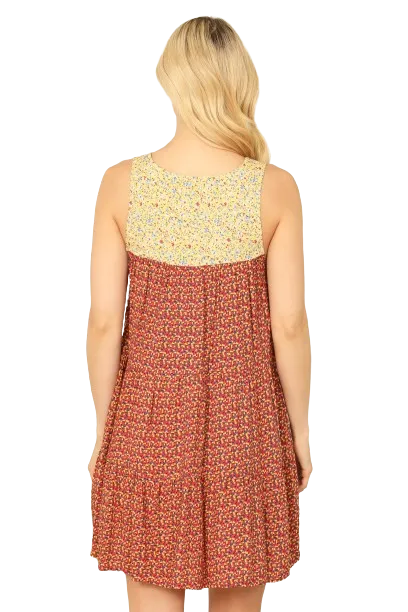 Red Multi Sleeveless Keyhole Tie Babydoll Printed Mini Dress -  Pack of 6