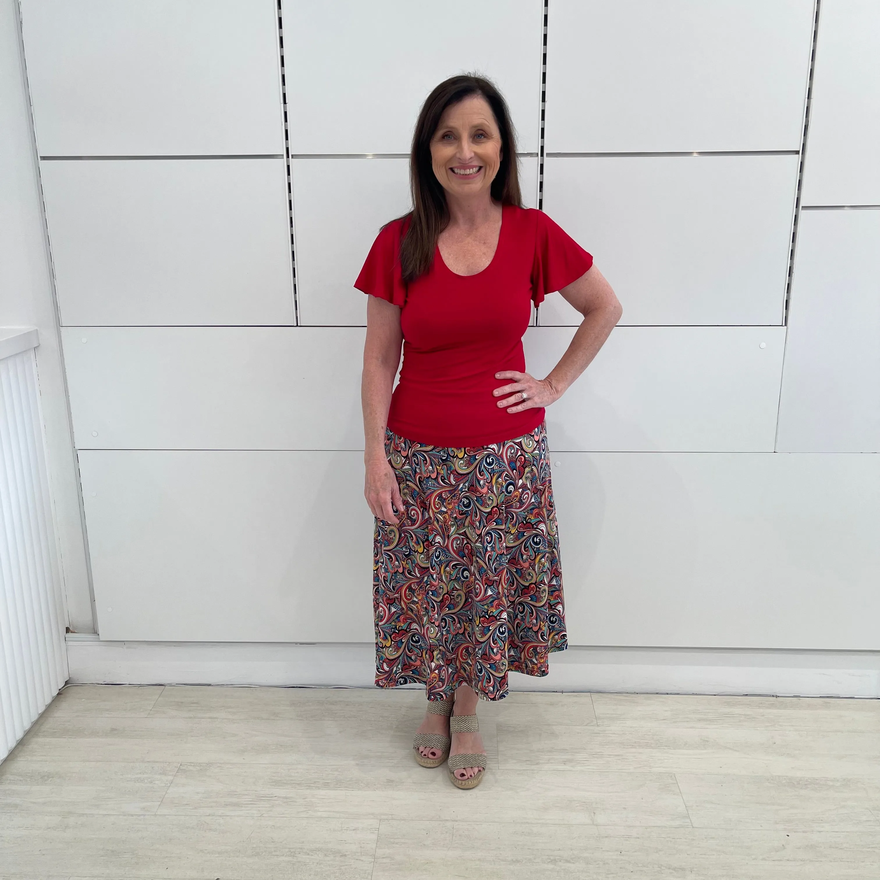 Red Wave sleeve Bamboo Top