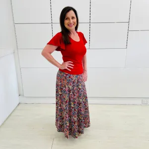 Red Wave sleeve Bamboo Top