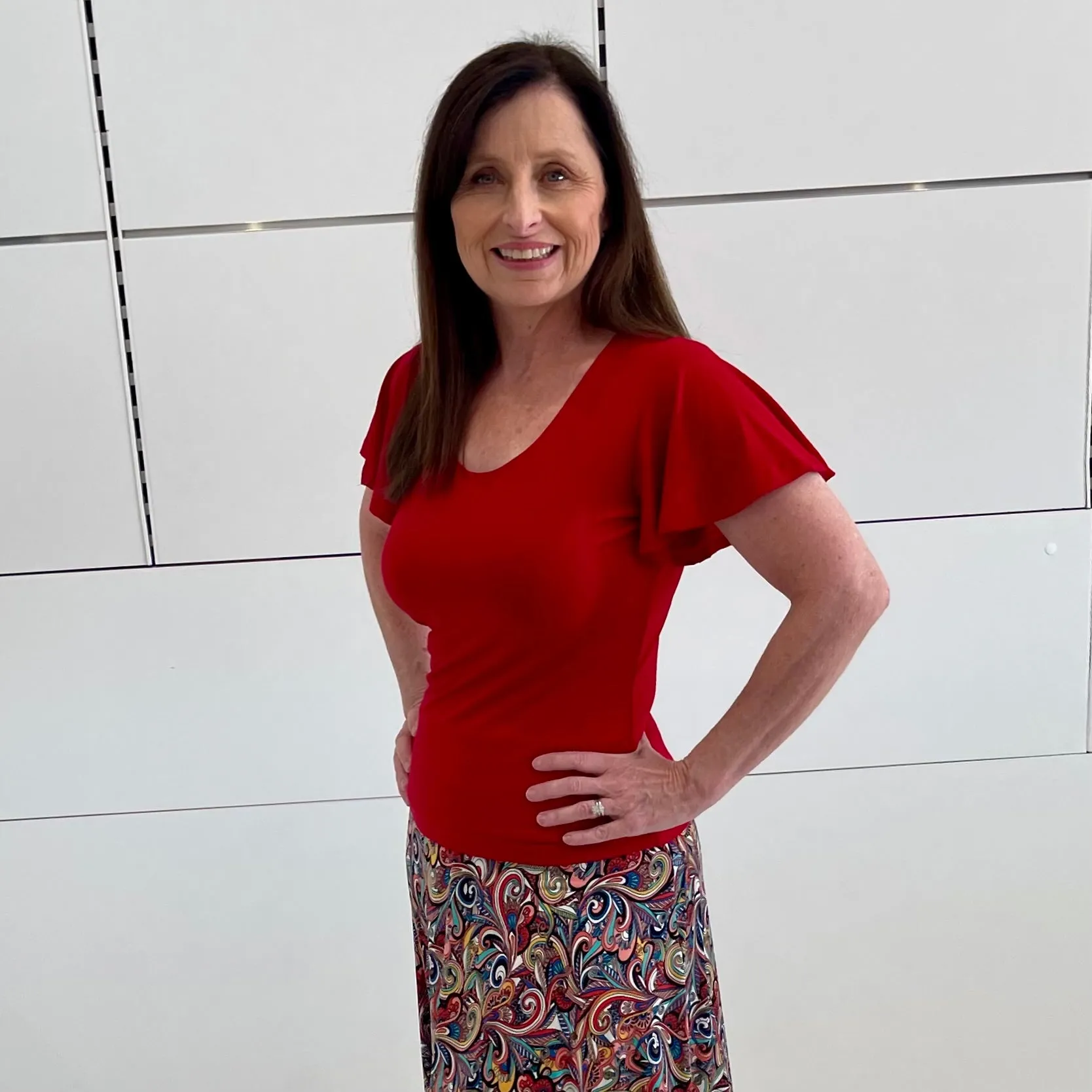 Red Wave sleeve Bamboo Top