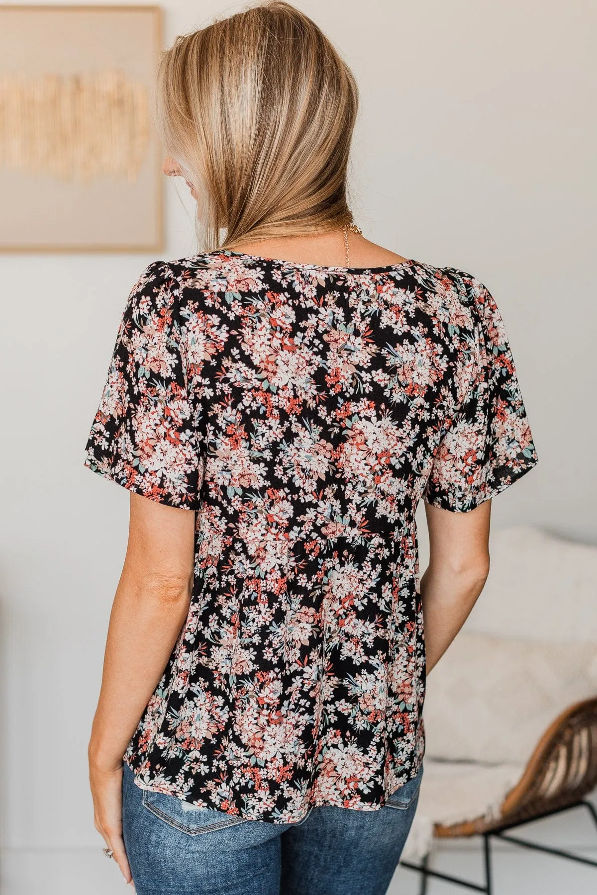 Reminisce With Me Floral Top- Black