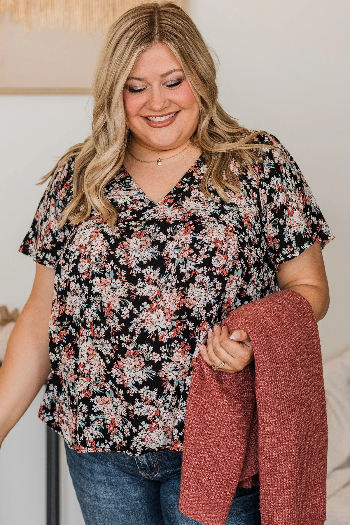 Reminisce With Me Floral Top- Black