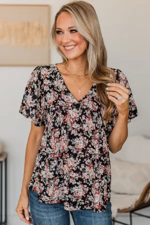 Reminisce With Me Floral Top- Black