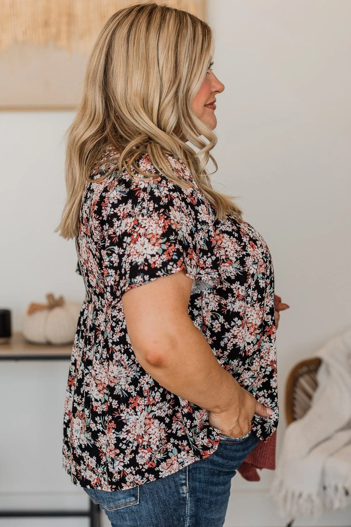 Reminisce With Me Floral Top- Black