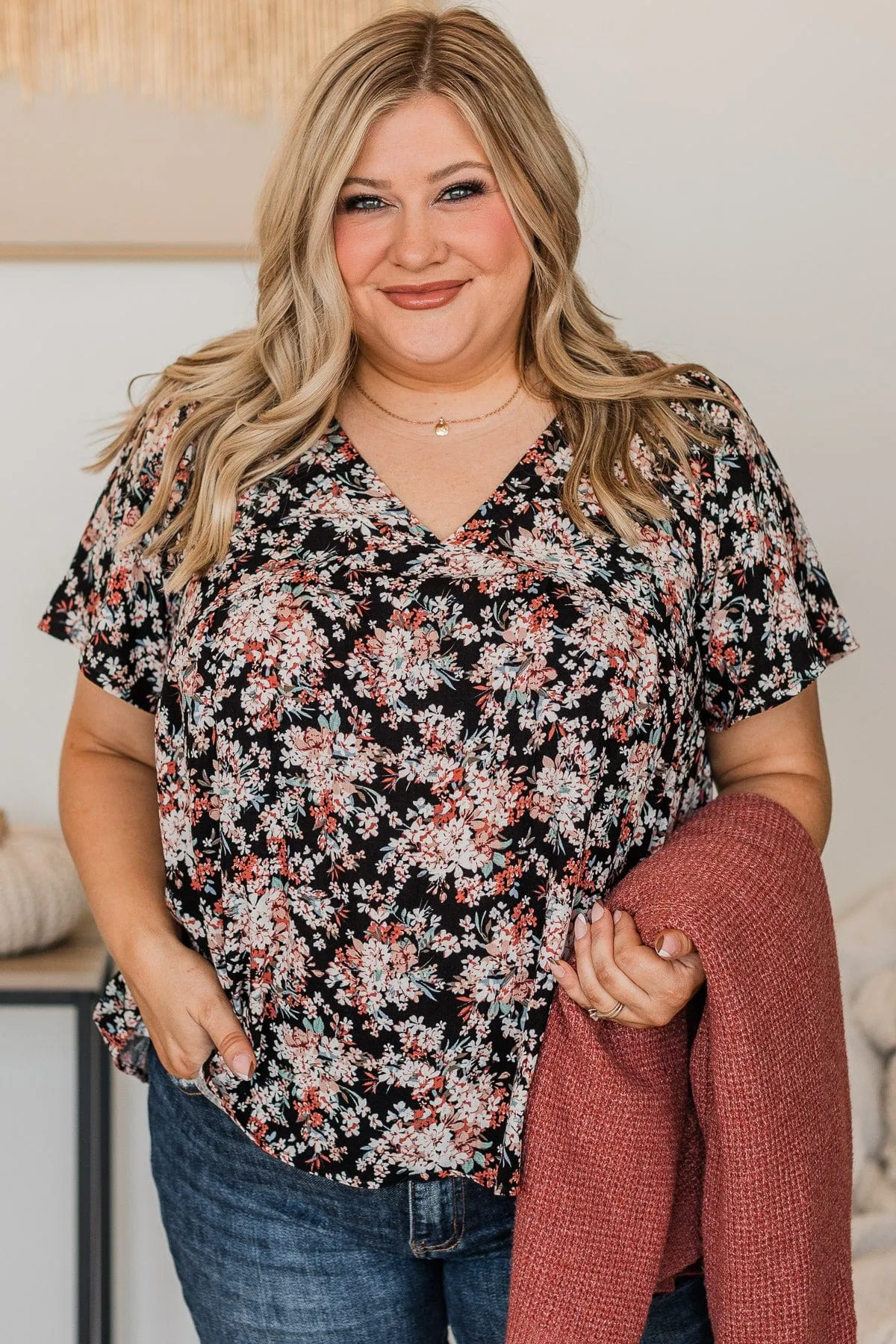 Reminisce With Me Floral Top- Black