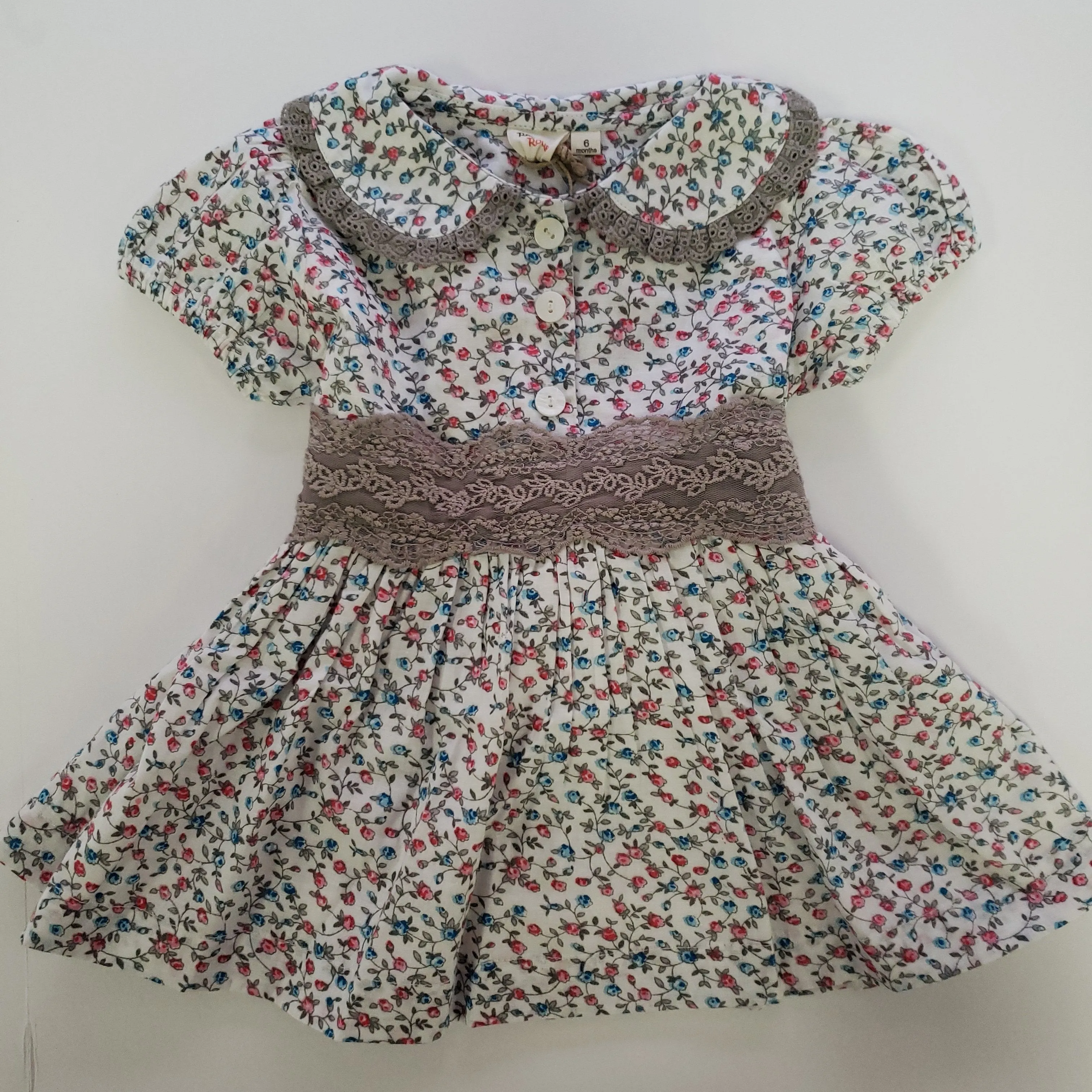 Ren & Rouge Rosebud Printed Dress With Lace Trim Tie Detail