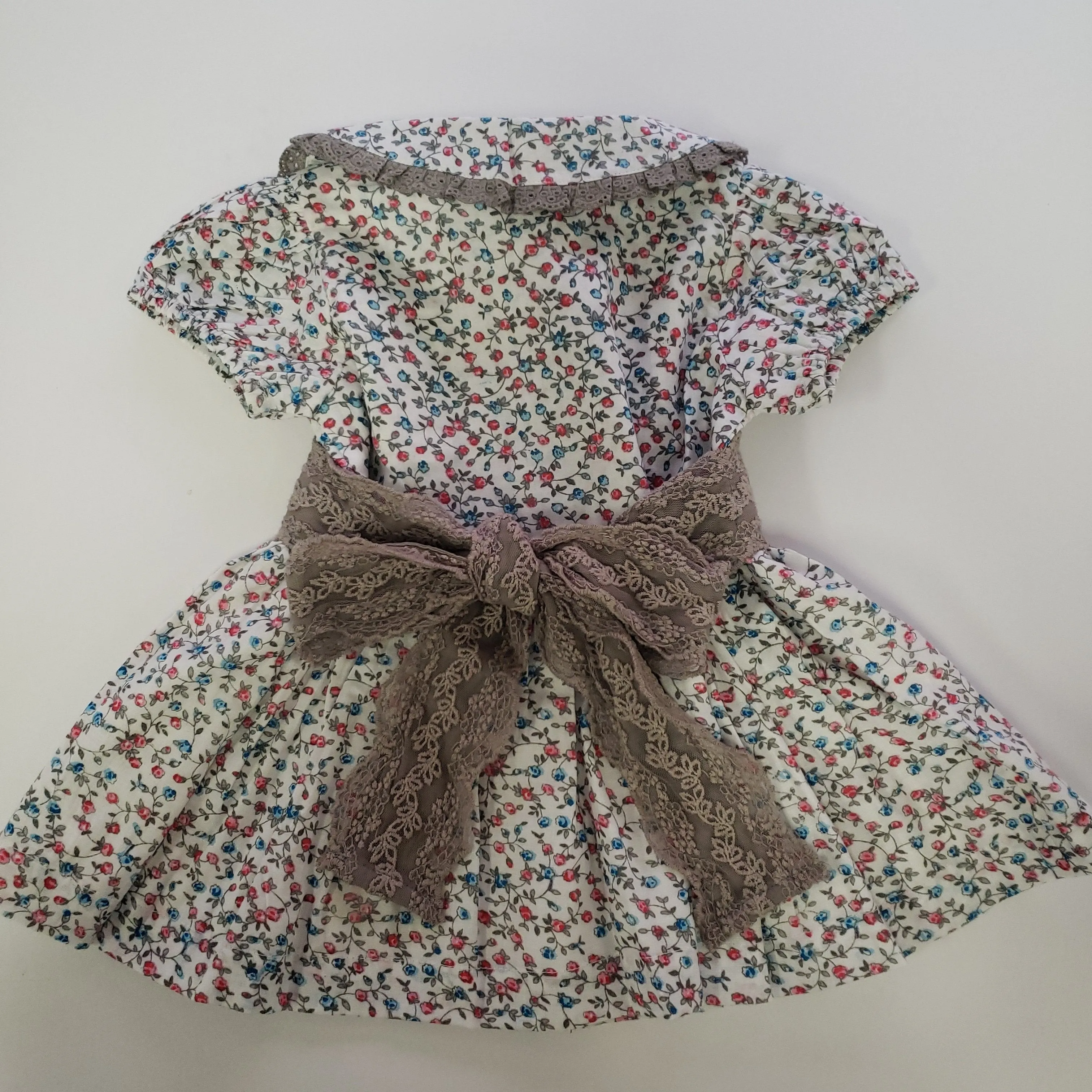 Ren & Rouge Rosebud Printed Dress With Lace Trim Tie Detail