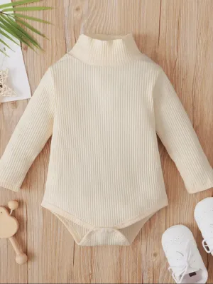 Ribbed Mock Neck Bodysuit Kids: Apricot
