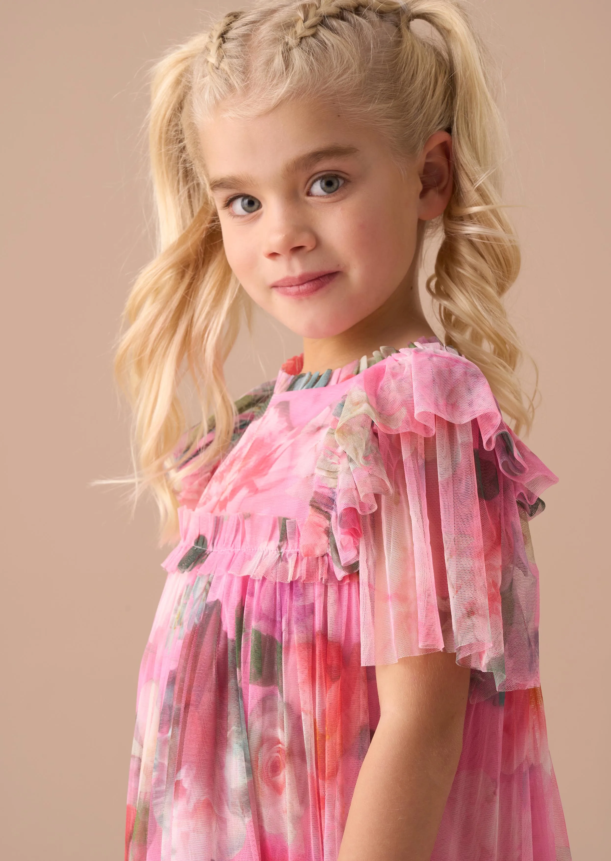 Rosa Pink Printed Tulle Dress