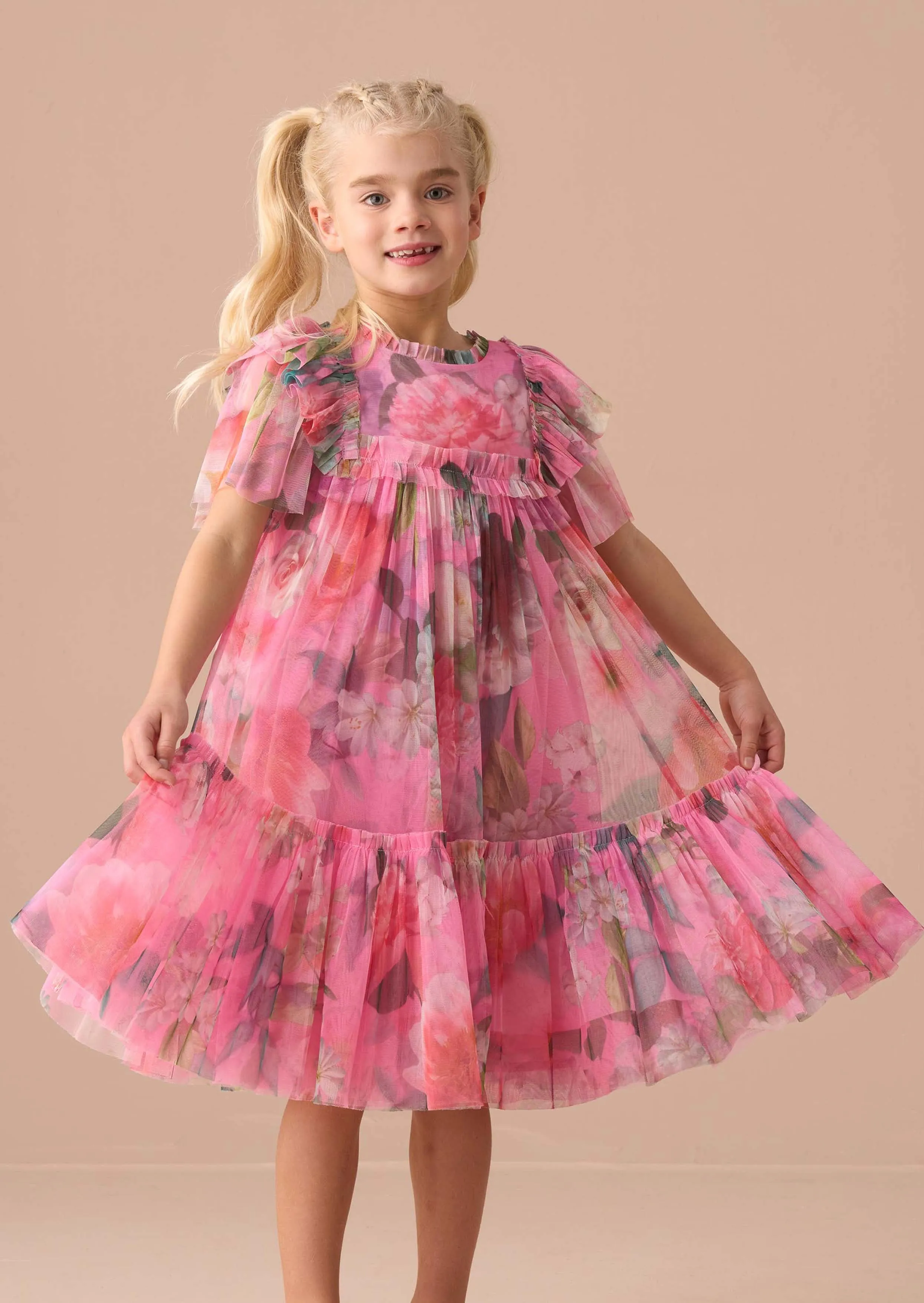 Rosa Pink Printed Tulle Dress