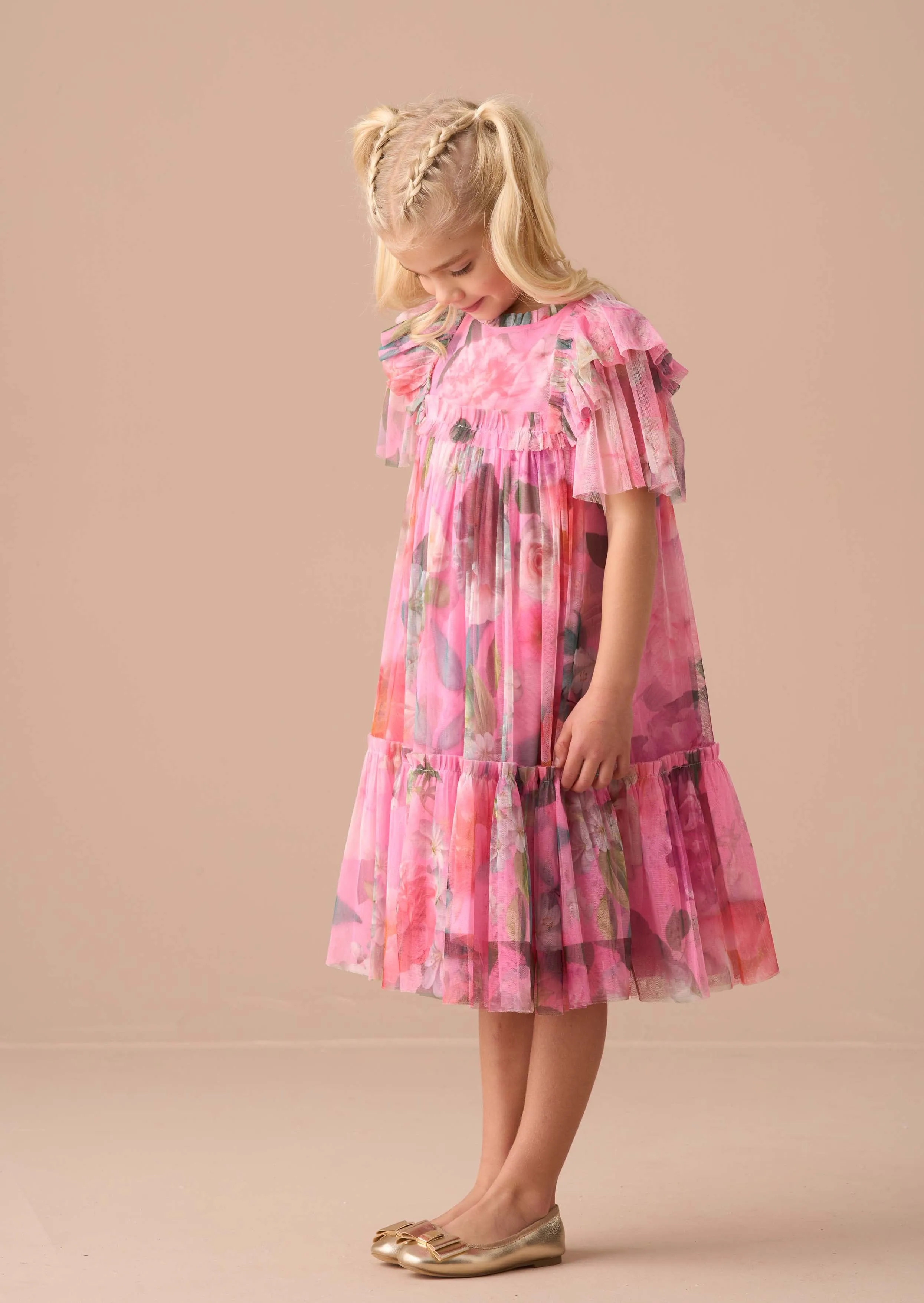 Rosa Pink Printed Tulle Dress