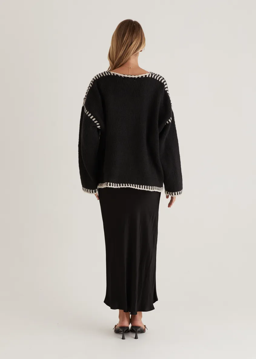 Rosey Tie Sweater - Black