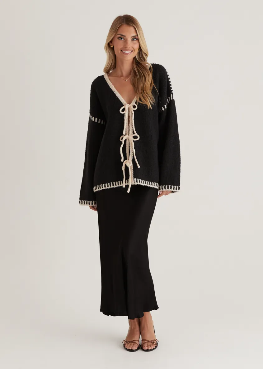 Rosey Tie Sweater - Black