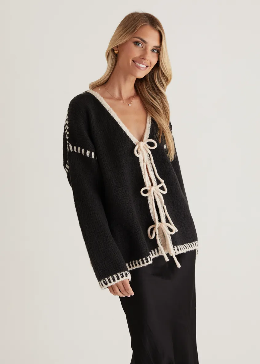 Rosey Tie Sweater - Black