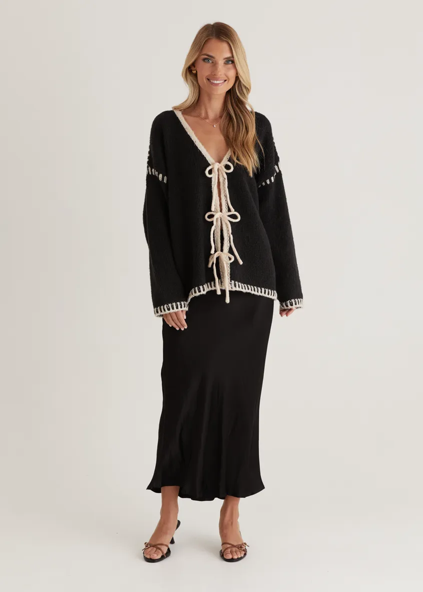 Rosey Tie Sweater - Black