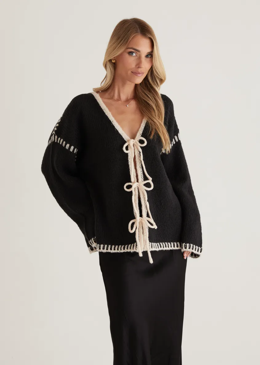 Rosey Tie Sweater - Black