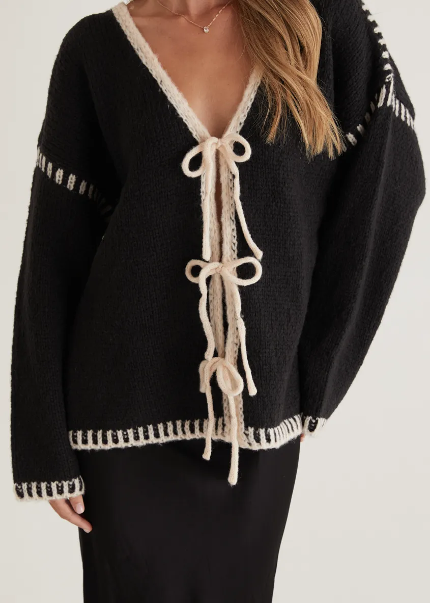 Rosey Tie Sweater - Black