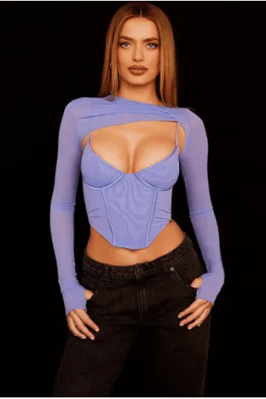 Round neck long-sleeved mesh short T-shirt
