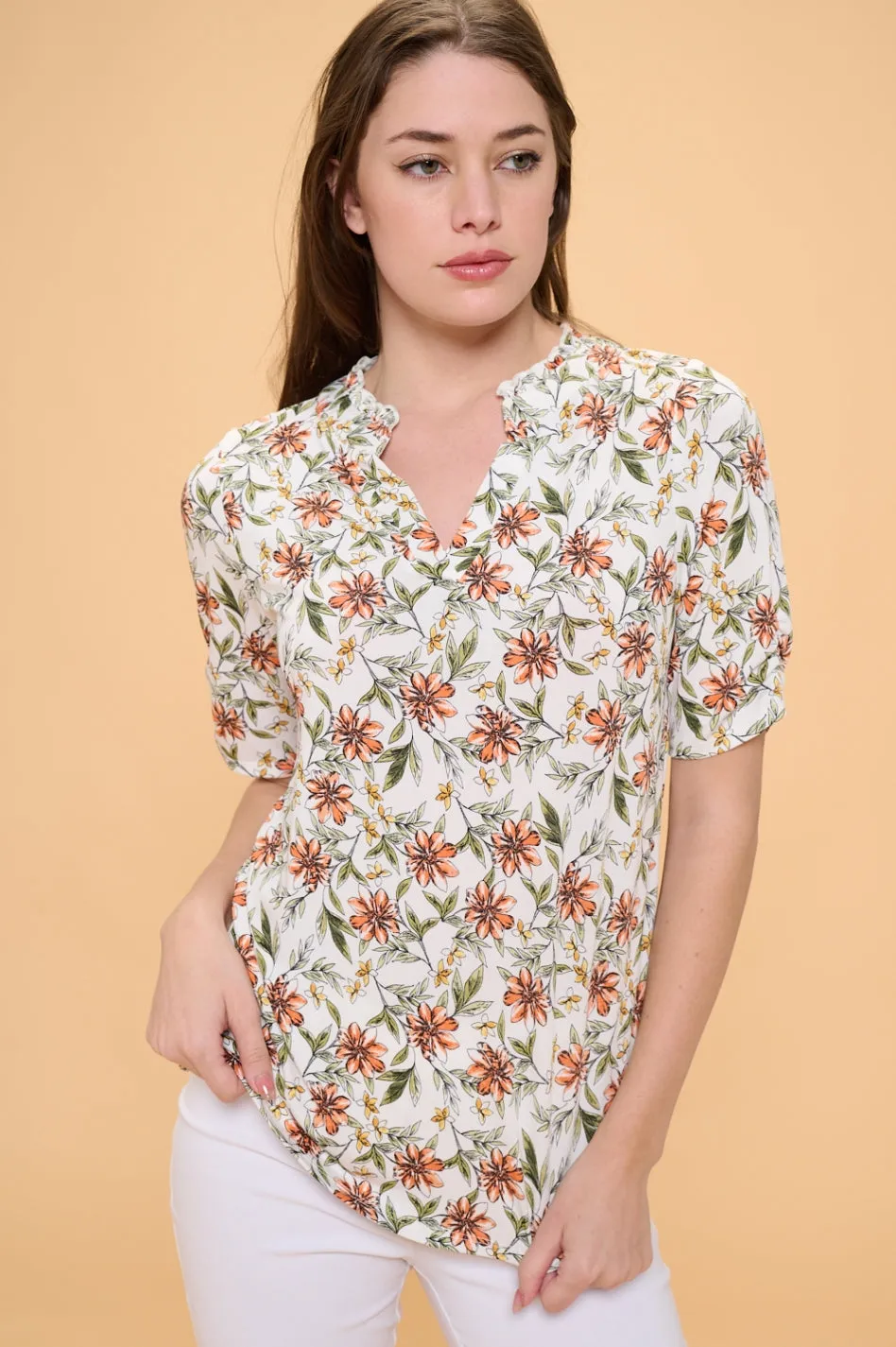 RUFFLE NECK PULL OVER SHIRT TOP