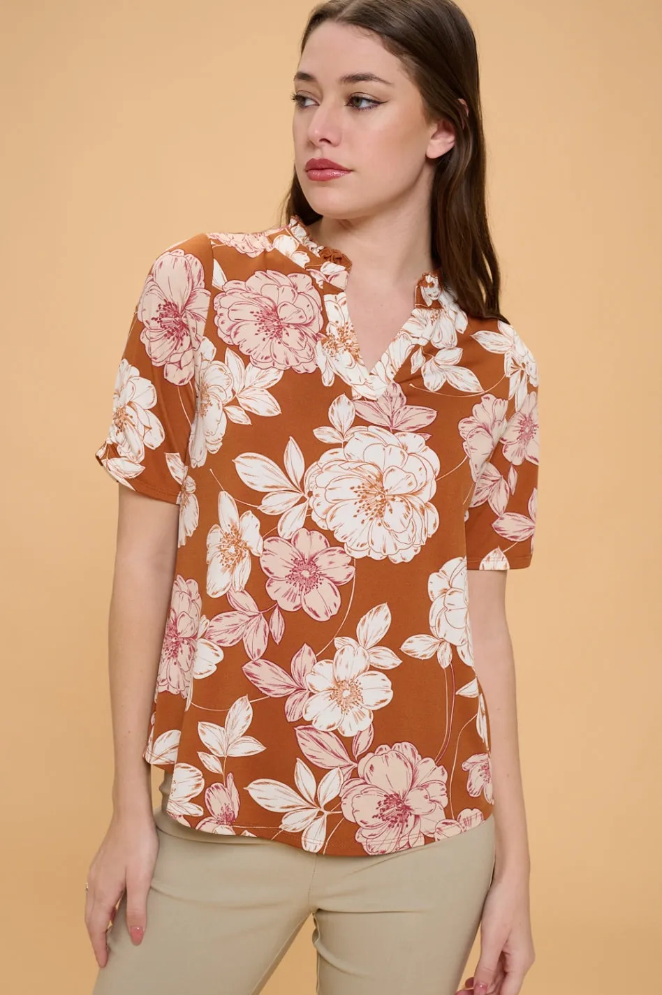 RUFFLE NECK PULL OVER SHIRT TOP