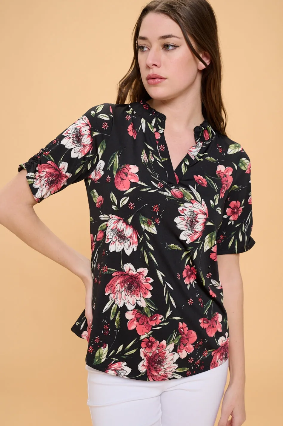 RUFFLE NECK PULL OVER SHIRT TOP