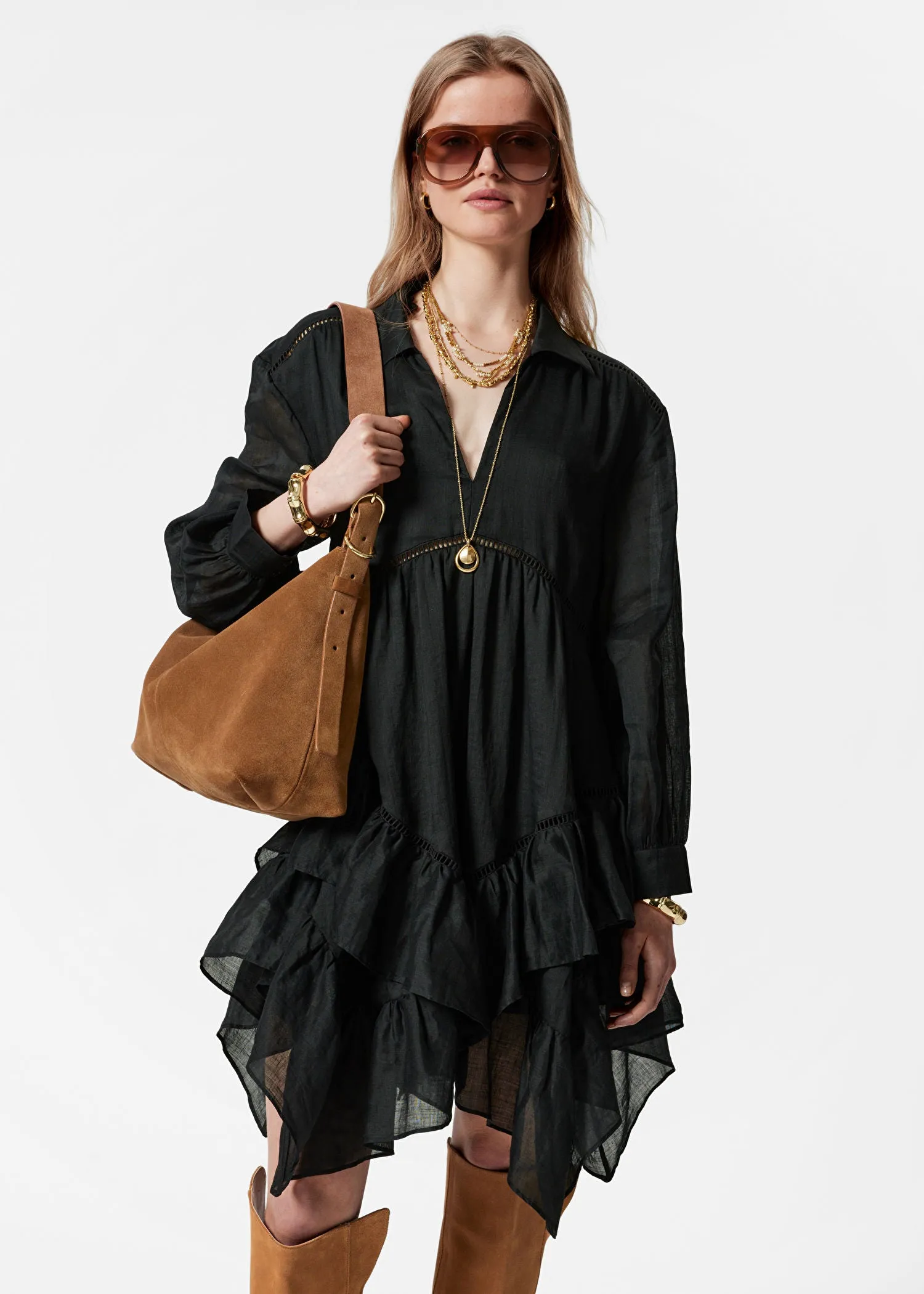Ruffle Ramie Mini Dress