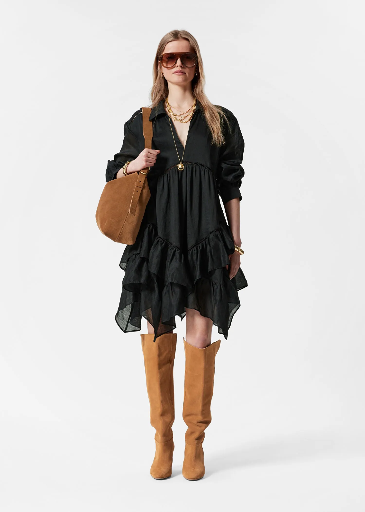 Ruffle Ramie Mini Dress