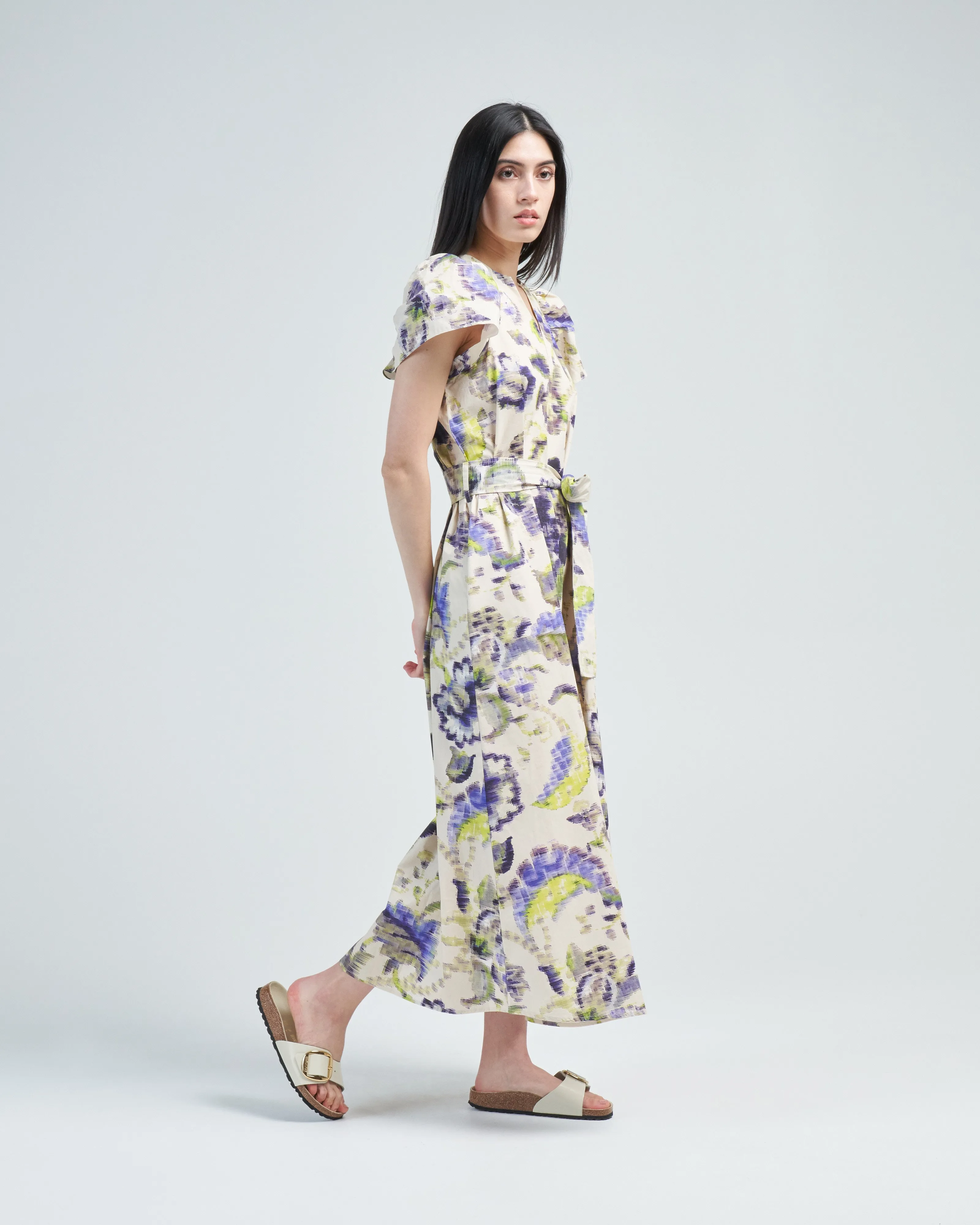 ruffle sleeve printed dress