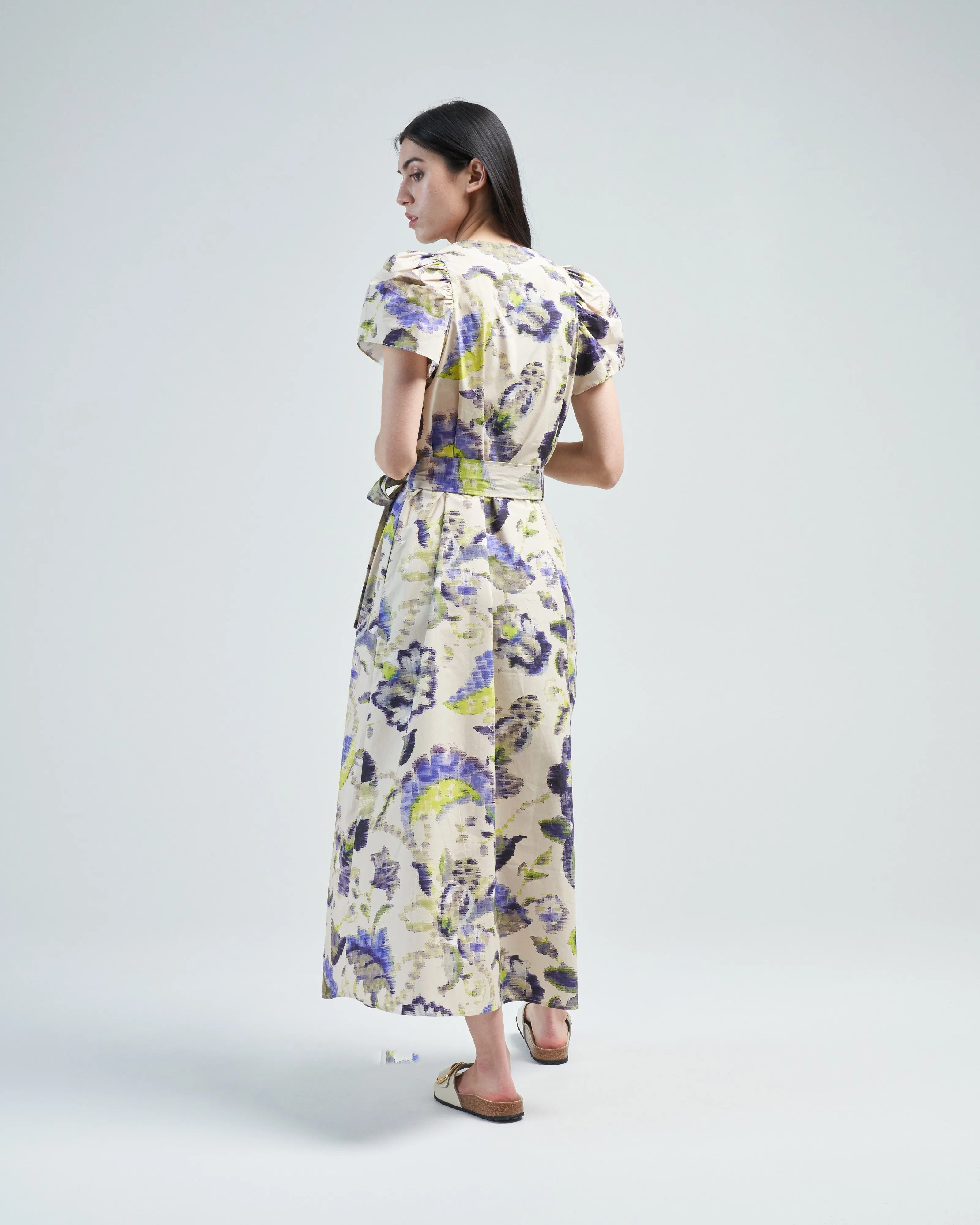 ruffle sleeve printed dress