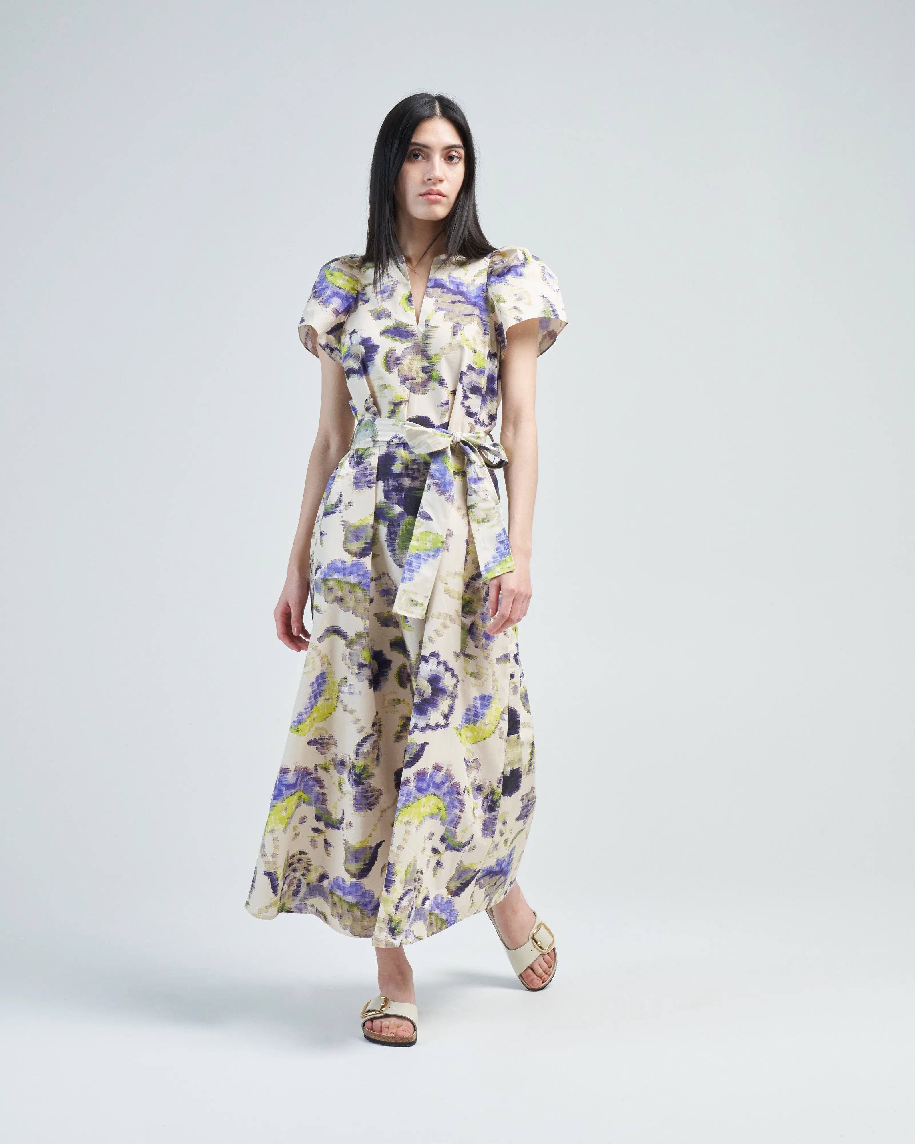 ruffle sleeve printed dress