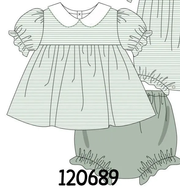 Sage Stripe Girl Bloomer Set