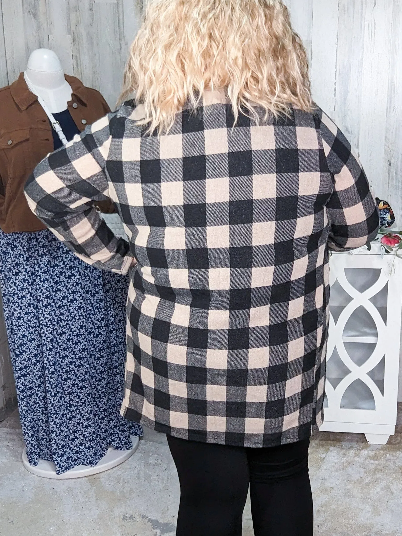 SALE- Shiloh Taupe   Black Plaid Open Cardigan