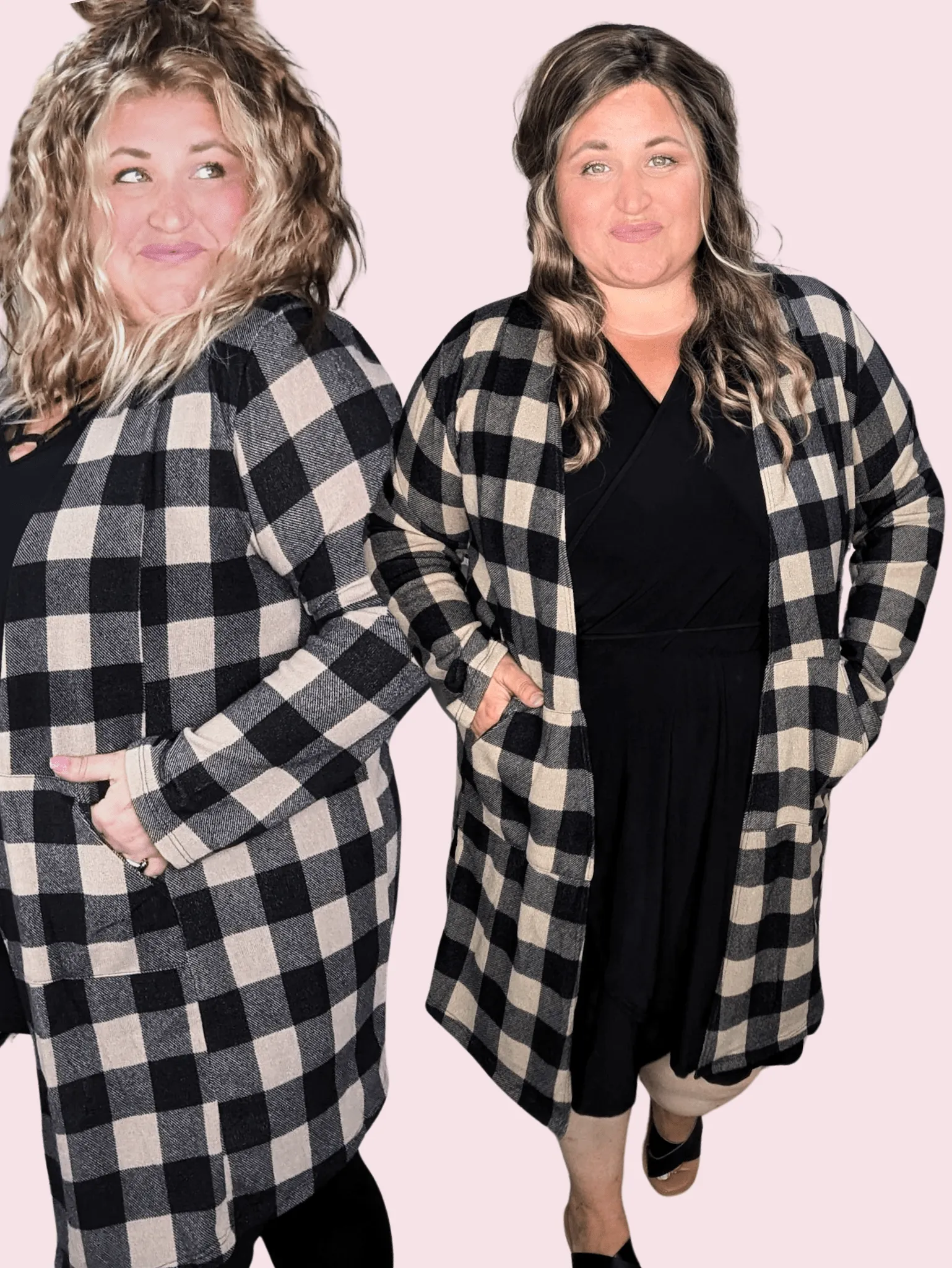 SALE- Shiloh Taupe   Black Plaid Open Cardigan
