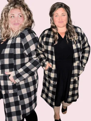 SALE- Shiloh Taupe   Black Plaid Open Cardigan