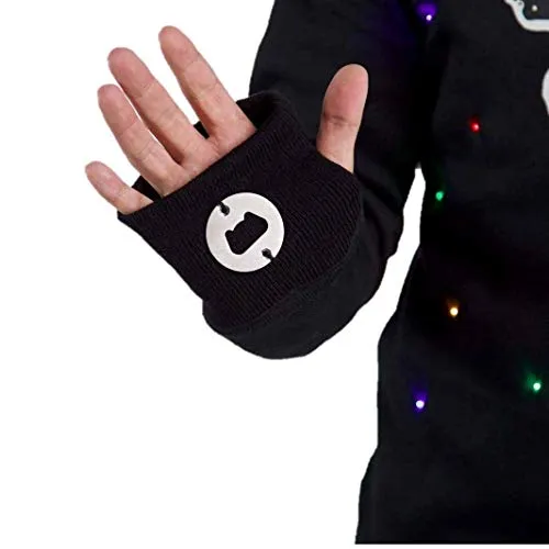 Santa Claus Ugly Christmas Sweater with Lights for Men, Bottle Opener & Cooler Funny Santa Tacky Sweater Light Up, Black Xmas Pullover Small - 3XL