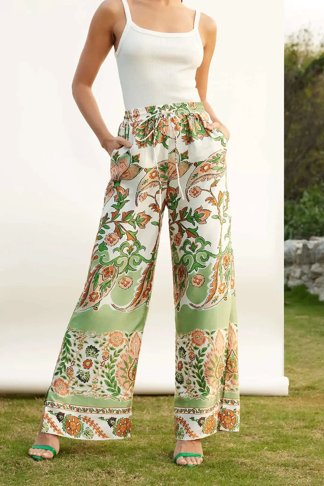 Seraphina - Elegant Floral Design Woman's Slit Pants