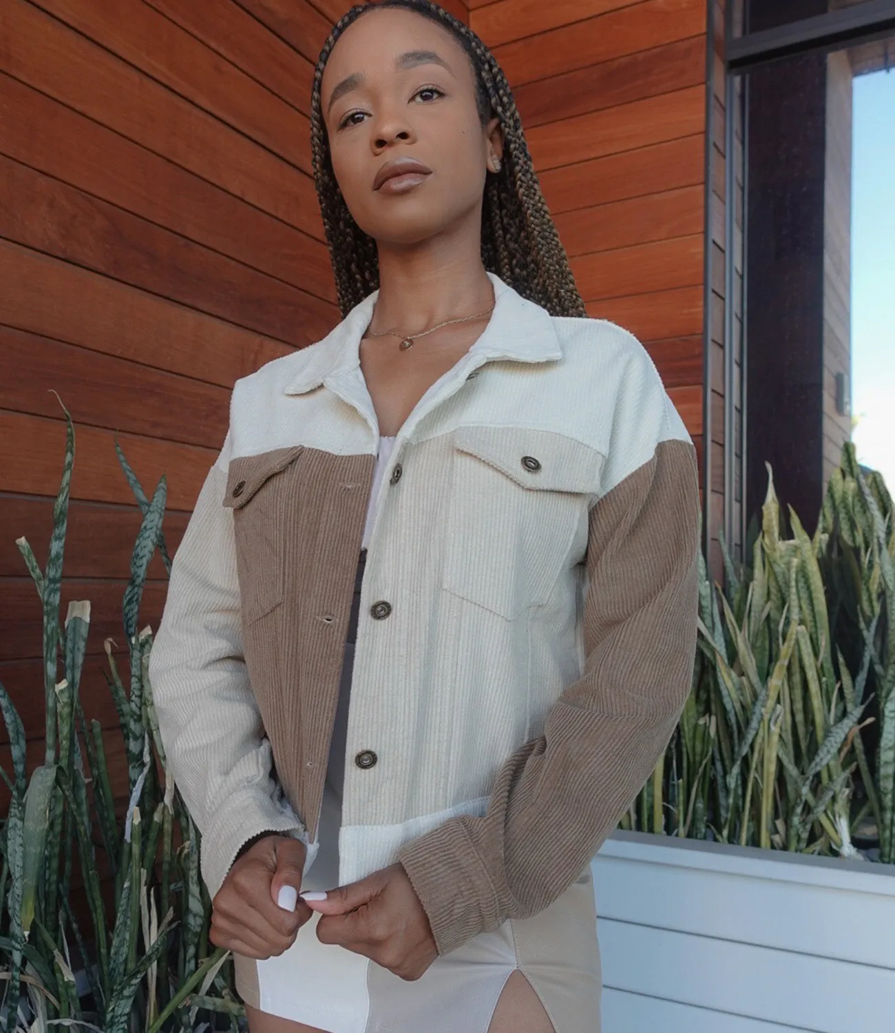 Set The Tone Corduroy Jacket(Nude Color block)