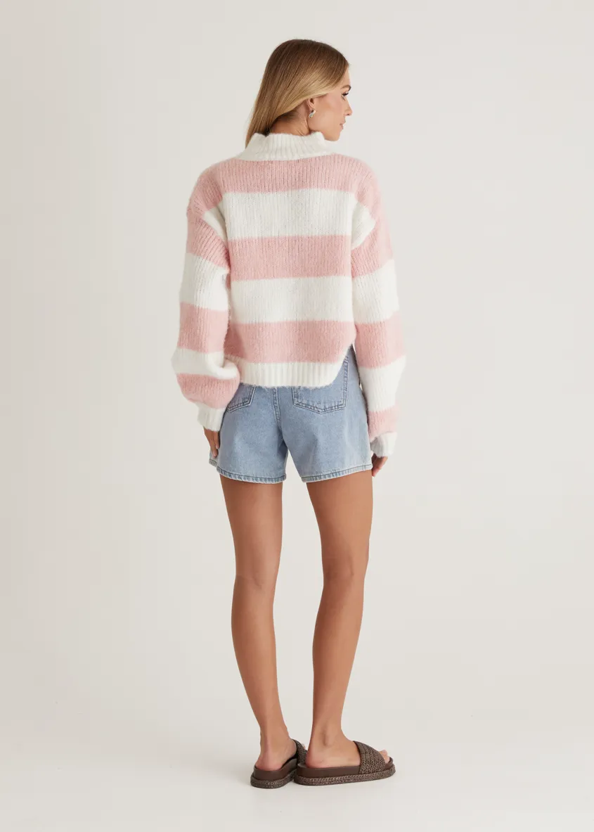 Sherpa Sweater - Pink Stripe