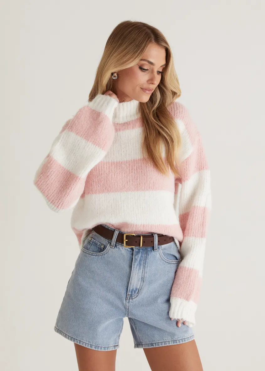 Sherpa Sweater - Pink Stripe