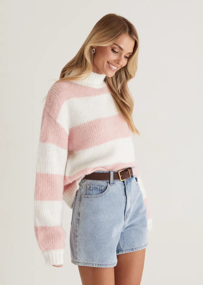 Sherpa Sweater - Pink Stripe