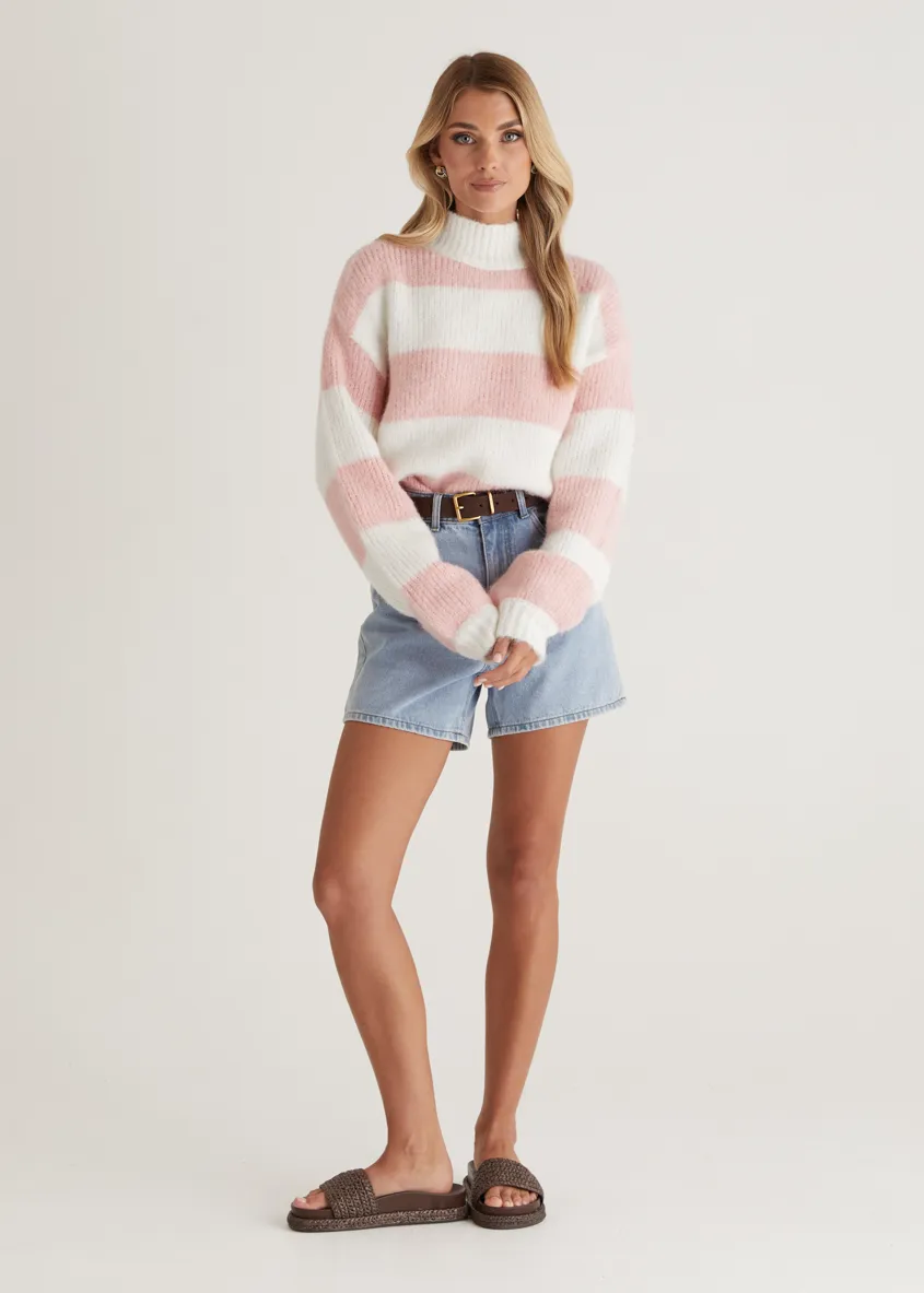 Sherpa Sweater - Pink Stripe